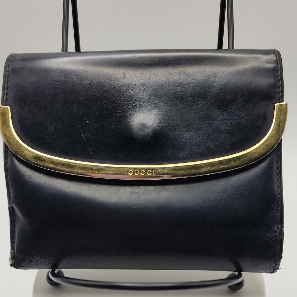 Gucci‎ Midnight Leather Wallet with Gold Detail, Comes With COA - Vintage